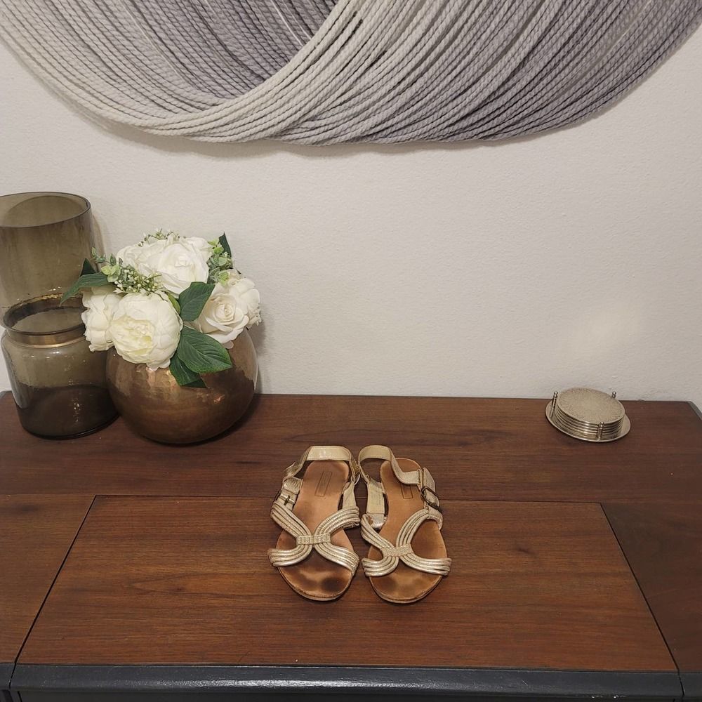Zara Collection Gold Goddess Sandals Sz 37 - Picture 1 of 4